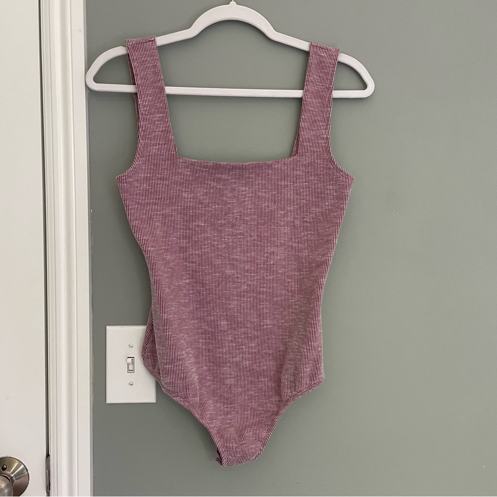 Free People Dusty Rose Ribbed Square Neck Bodysuit